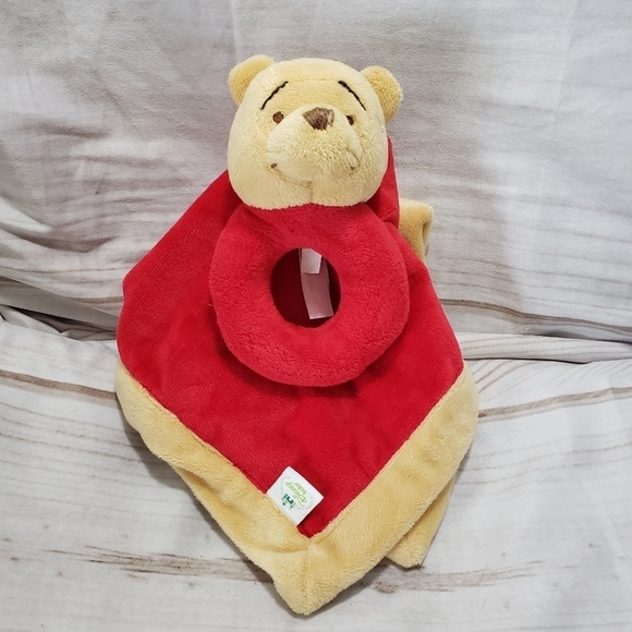 Disney Baby Winnie The Pooh Lovey Ring Rattle Mini Security Blanket 13" x 13" - Picture 1 of 10